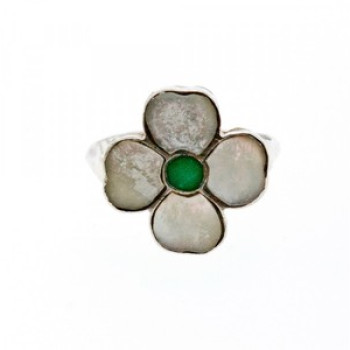 925 Sterling Silver Mother OF Pearl & Green Nephrite 