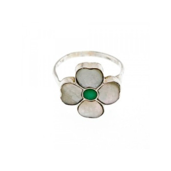 925 STERLING SILVER MOTHER OF PEARL & GREEN NEPHRITE 