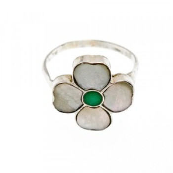 925 Sterling Silver Mother OF Pearl & Green Nephrite 