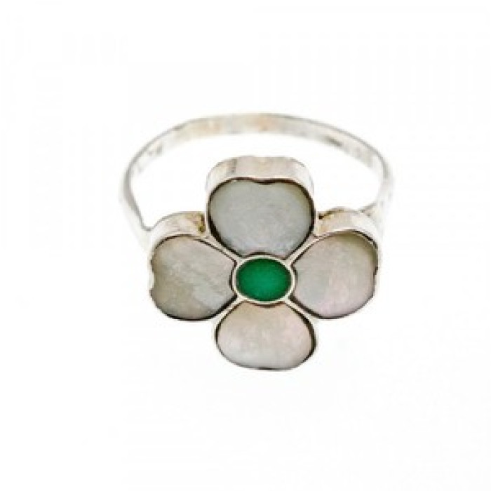 925 Sterling Silver Mother OF Pearl & Green Nephrite 