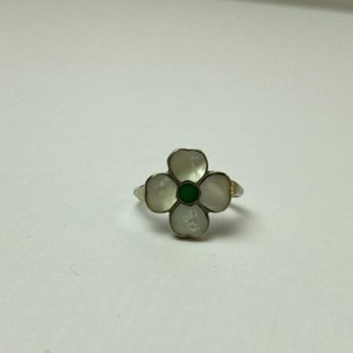 925 Sterling Silver Mother OF Pearl & Green Nephrite 
