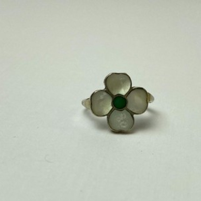 925 Sterling Silver Mother OF Pearl & Green Nephrite 