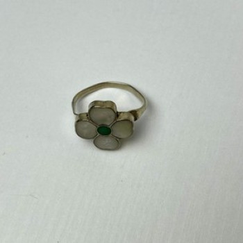 925 Sterling Silver Mother OF Pearl & Green Nephrite 