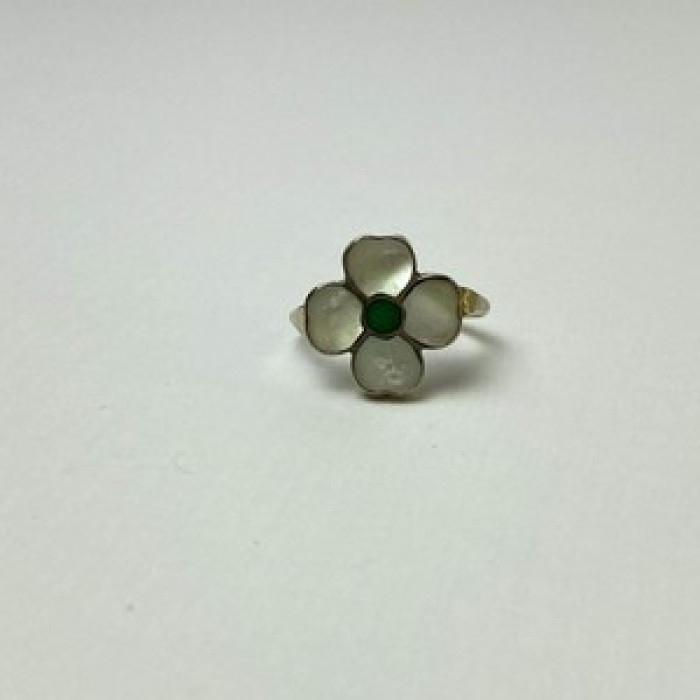 925 Sterling Silver Mother OF Pearl & Green Nephrite 