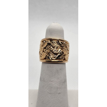 925 Sterling Silver Gold Plated Porous Foliated Design Ring Size 4.5