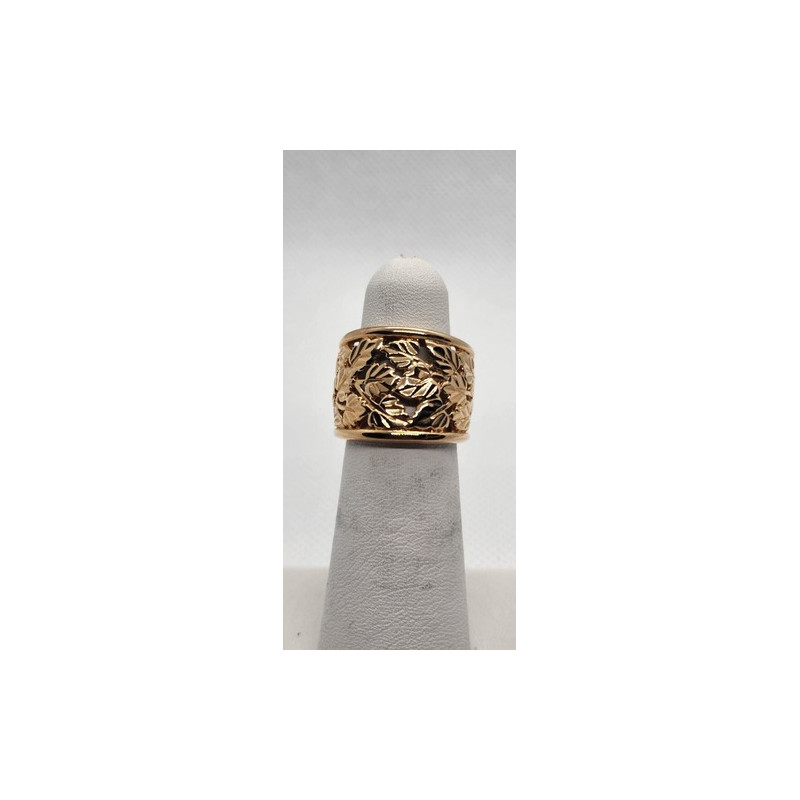 925 Sterling Silver Gold Plated Porous Foliated Design Ring Size 4.5