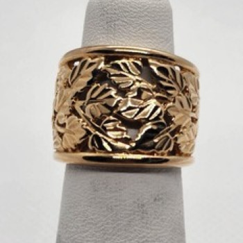 925 Sterling Silver Gold Plated Porous Foliated Design Ring Size 4.5
