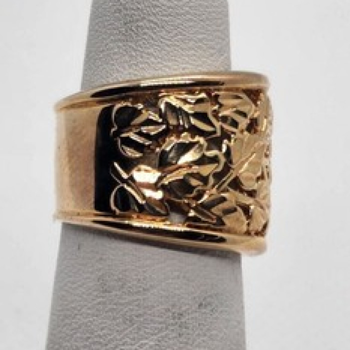 925 Sterling Silver Gold Plated Porous Foliated Design Ring Size 4.5