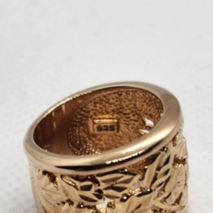 925 Sterling Silver Gold Plated Porous Foliated Design Ring Size 4.5