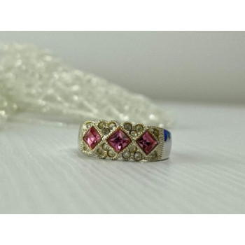 925 Sterling Silver Pink & White CZ Ring Size 5.5