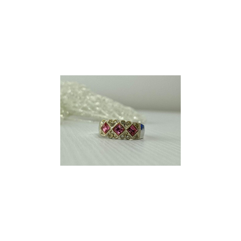 925 Sterling Silver Pink & White CZ Ring Size 5.5