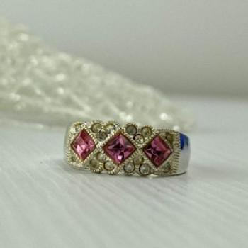 925 Sterling Silver Pink & White CZ Ring Size 5.5