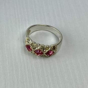 925 Sterling Silver Pink & White CZ Ring Size 5.5