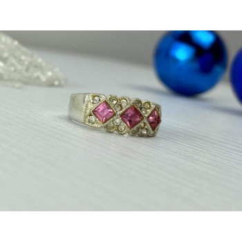 925 Sterling Silver Pink & White CZ Ring Size 5.5