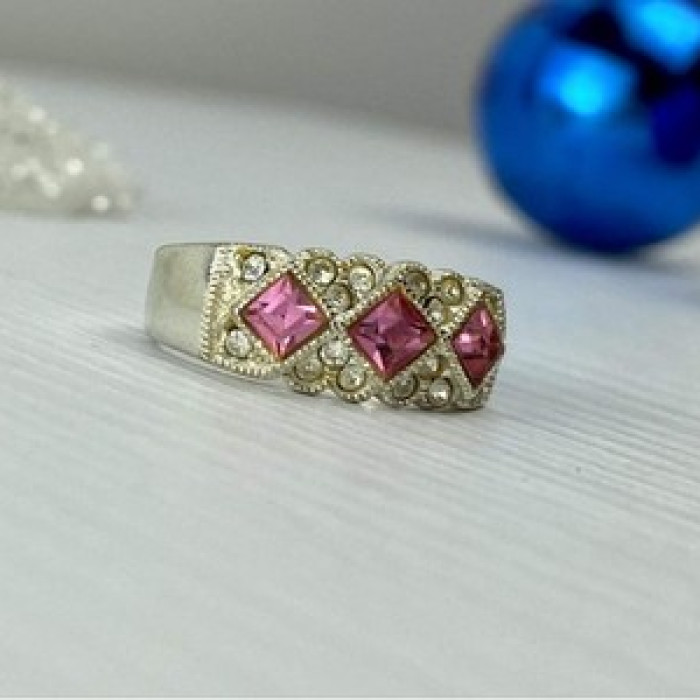 925 Sterling Silver Pink & White CZ Ring Size 5.5