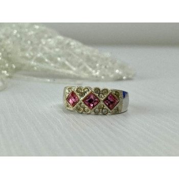925 Sterling Silver Pink & White CZ Ring Size 5.5