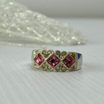 925 Sterling Silver Pink & White CZ Ring Size 5.5