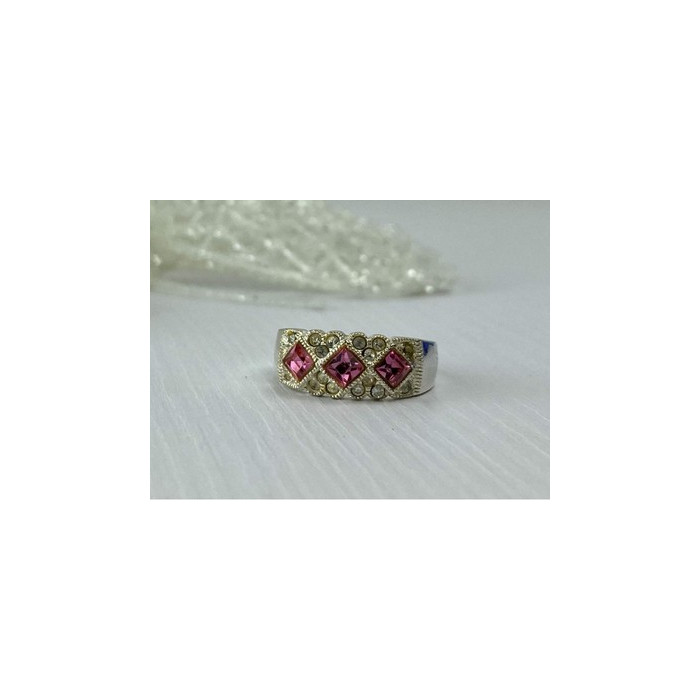 925 Sterling Silver Pink & White CZ Ring Size 5.5
