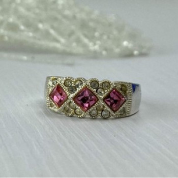 925 Sterling Silver Pink & White CZ Ring Size 5.5