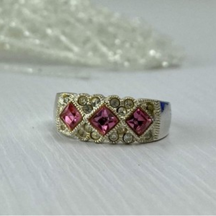 925 Sterling Silver Pink & White CZ Ring Size 5.5