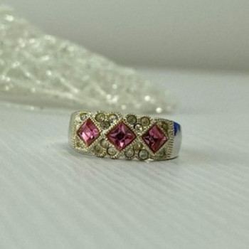 925 Sterling Silver Pink & White CZ Ring Size 5.5
