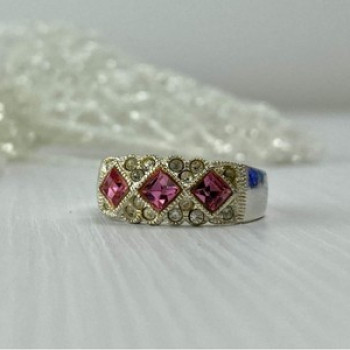925 Sterling Silver Pink & White CZ Ring Size 5.5