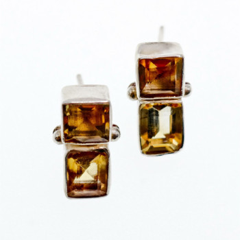 925 Sterling Silver Citrine Stud Earrings