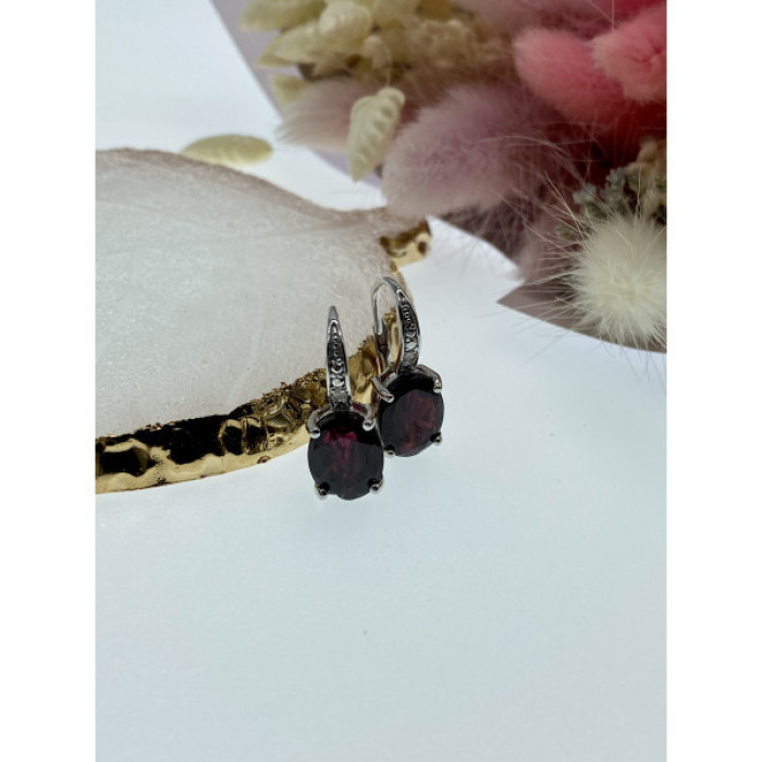 925 Sterling Silver Almandine Earrings