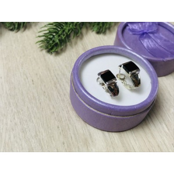 925 Sterling Silver Black Nephrite ( Jade ) Earrings