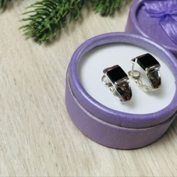 925 Sterling Silver Black Nephrite ( Jade ) Earrings