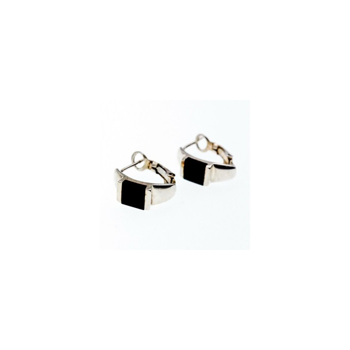 925 Sterling Silver Black Nephrite ( Jade ) Earrings