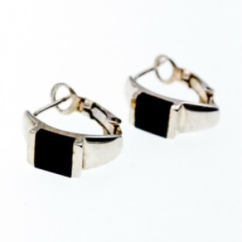 925 Sterling Silver Black Nephrite ( Jade ) Earrings
