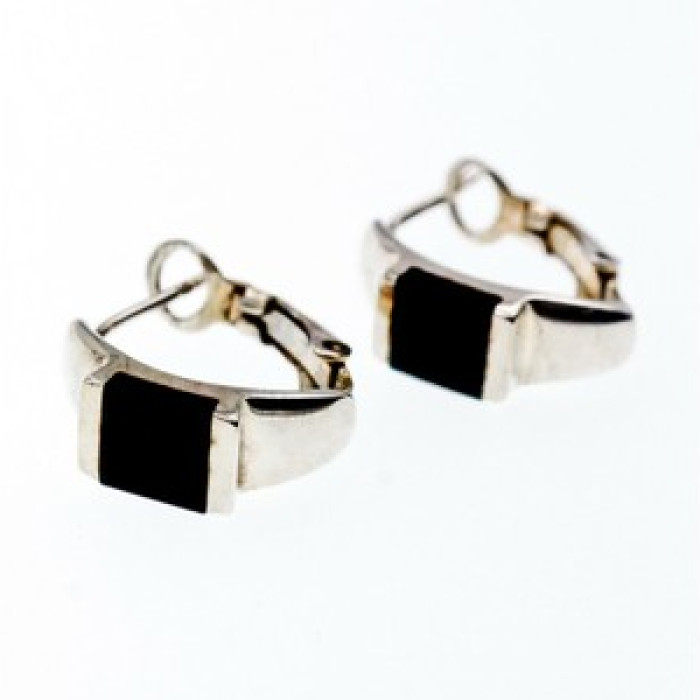 925 Sterling Silver Black Nephrite ( Jade ) Earrings