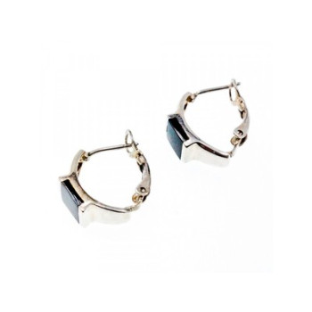 925 Sterling Silver Black Nephrite ( Jade ) Earrings