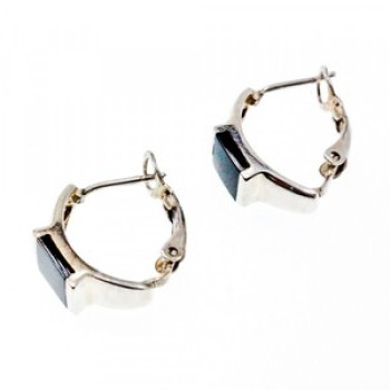 925 Sterling Silver Black Nephrite ( Jade ) Earrings
