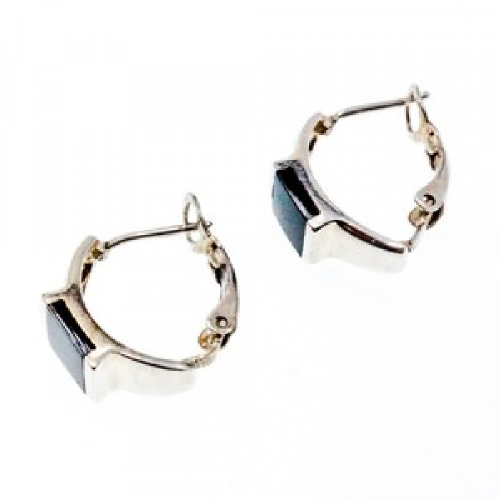 925 Sterling Silver Black Nephrite ( Jade ) Earrings