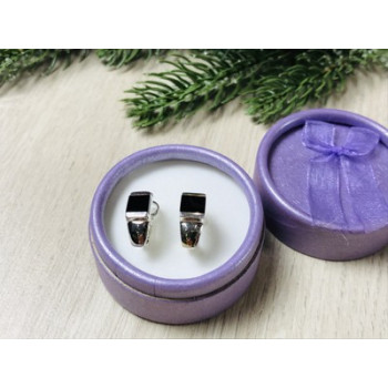 925 Sterling Silver Black Nephrite ( Jade ) Earrings