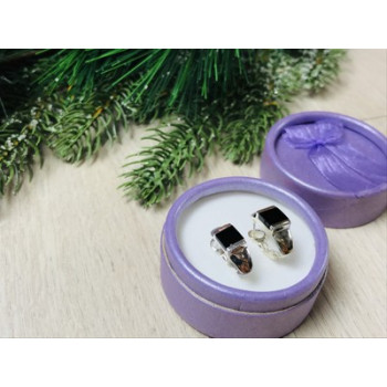 925 Sterling Silver Black Nephrite ( Jade ) Earrings