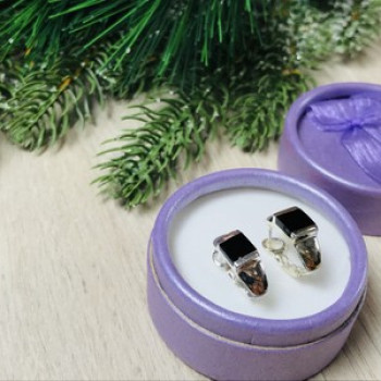 925 Sterling Silver Black Nephrite ( Jade ) Earrings