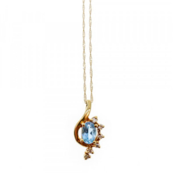 10K / 14 K Yellow Gold Topaz & Diamonds Chain With Pendant