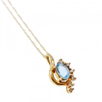 10K / 14 K Yellow Gold Topaz & Diamonds Chain With Pendant