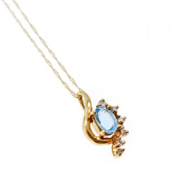10K / 14 K Yellow Gold Topaz & Diamonds Chain With Pendant