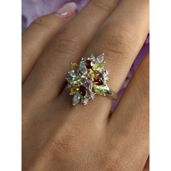 925 Sterling Silver Amethyst Peridot Garnet Topaz Citrine Ring Size 8