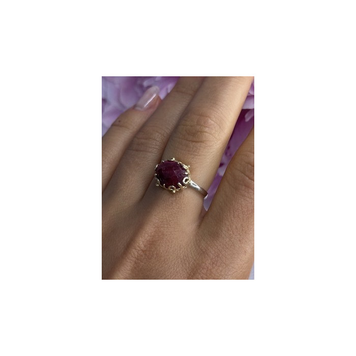 925 Sterling Silver Gold Plated Part Ruby Ring Size 8
