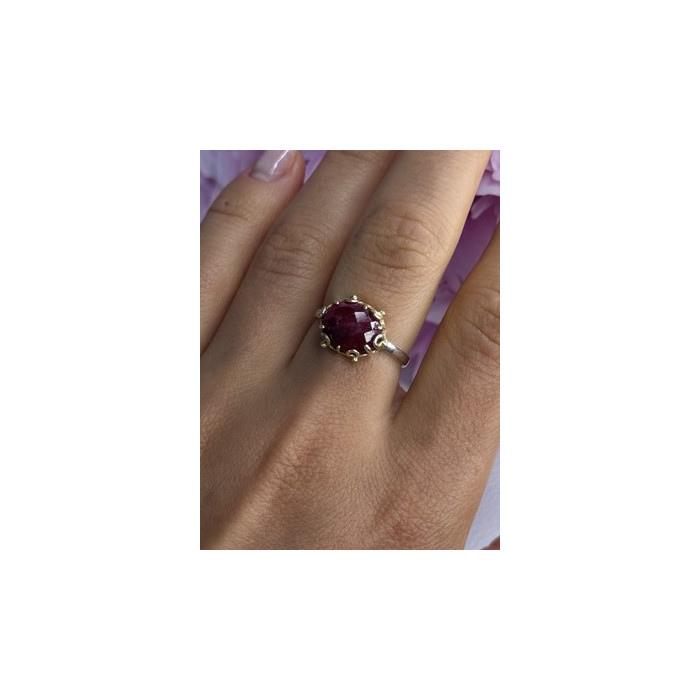 925 Sterling Silver Gold Plated Part Ruby Ring Size 8