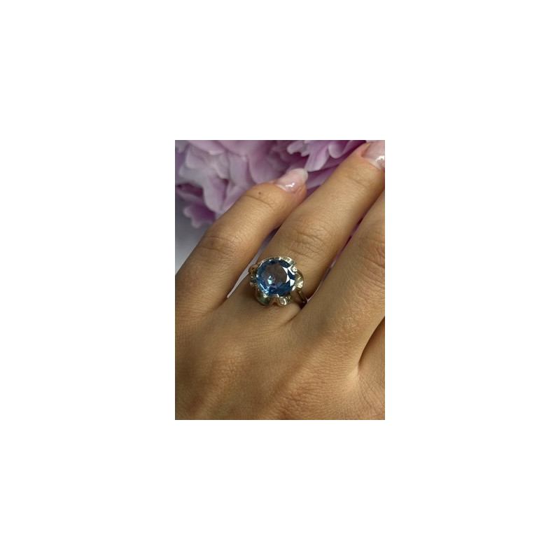 925 Sterling Silver Aquamarine Flower Ring Size 6