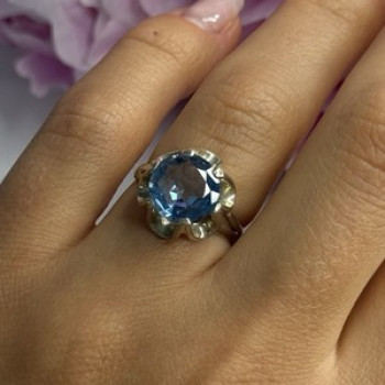 925 Sterling Silver Aquamarine Flower Ring Size 6