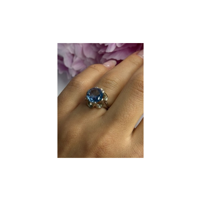 925 Sterling Silver Aquamarine Flower Ring Size 6