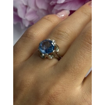 925 Sterling Silver Aquamarine Flower Ring Size 6