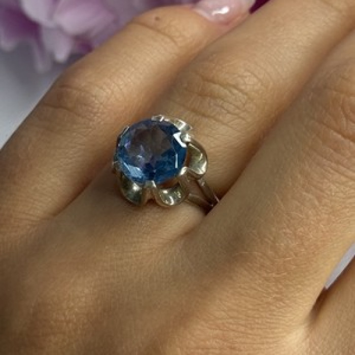 925 Sterling Silver Aquamarine Flower Ring Size 6